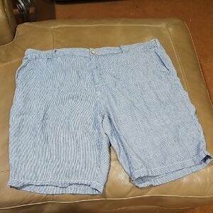 Tommy Bahama Blue and White Flat Front Linen Shorts